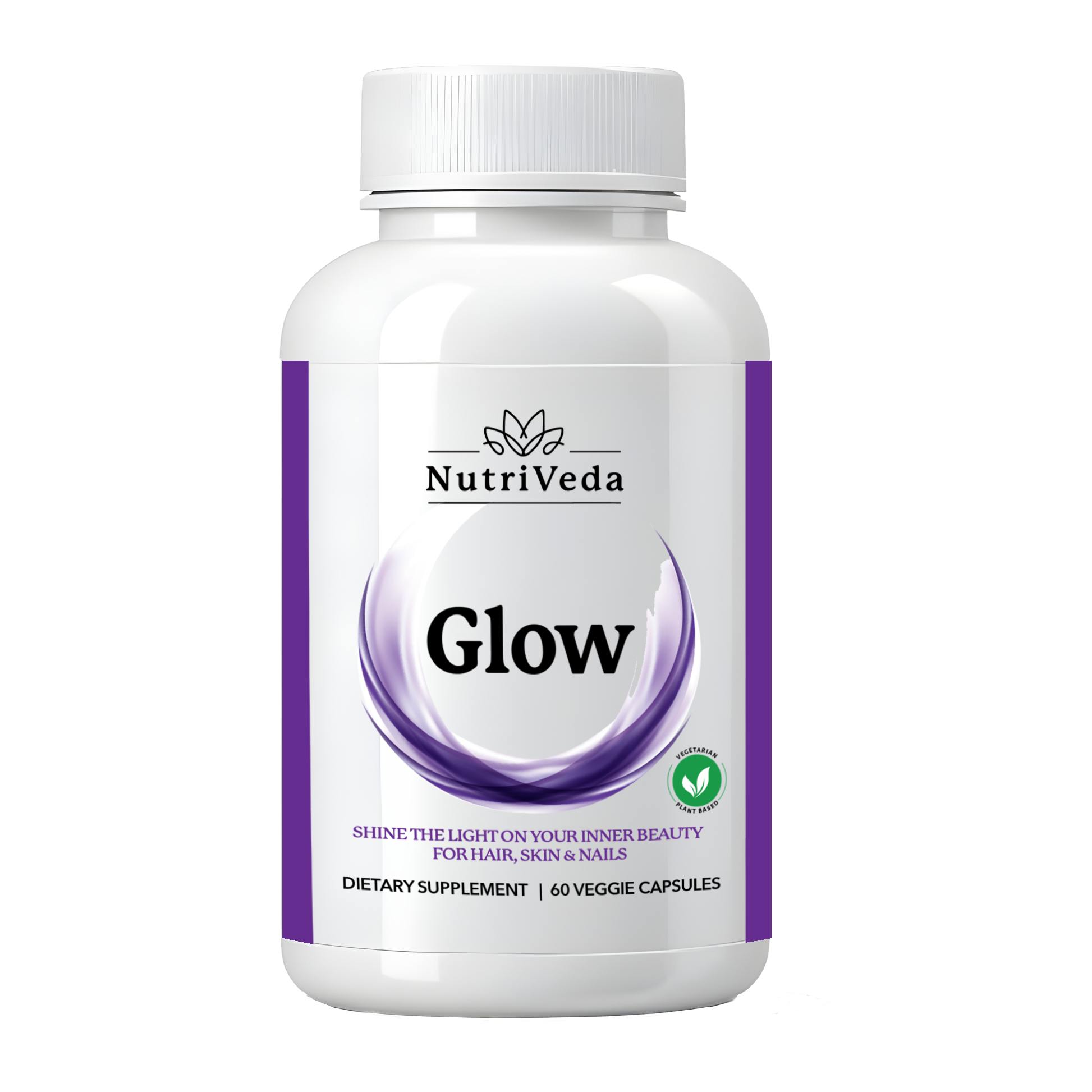 Nutriveda Glow dietary supplement bottle on a white background