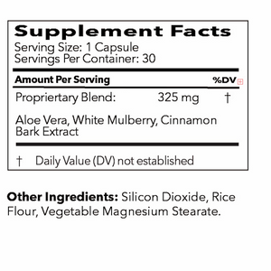 Supplement facts label with ingredients listed on a white background