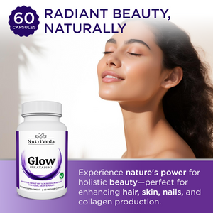 NutriVeda Glow Capsules: Premium Hair, Skin, and Nail Vitamins for Women and Men | Enhanced Beauty & Wellness Support Natural Beauty Supplements | 60 Capsules