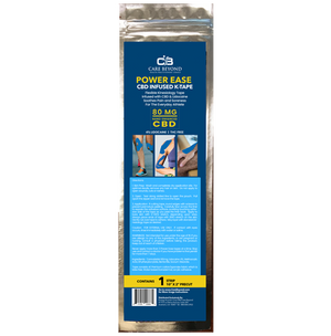 Packaging of 'Power Ease' CBD infused medical tape with 80mg CBD highlighted on the front.