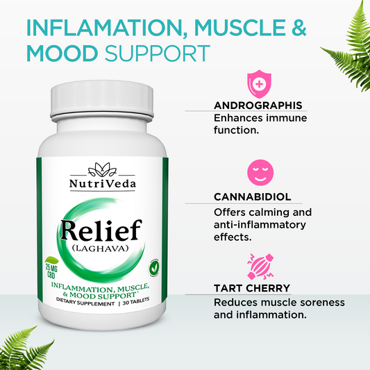 NutriVeda Relief: Anti-Inflammatory & Immune Support - Andrographis Capsules with CBD & Vitamin C  | 30 capsules