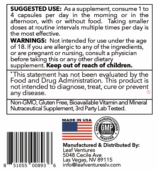Supplement label with instructions, warnings, and product details.